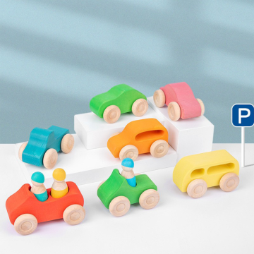 Montessori-inspired 7-Piece Rainbow Wooden Car Set Toy for Children