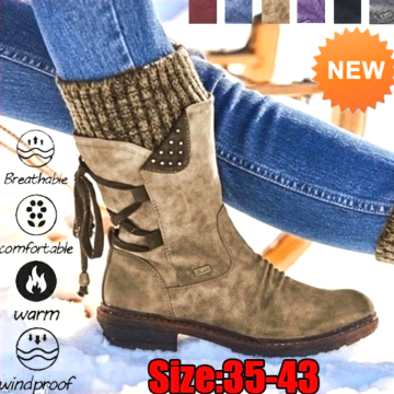 Winter Boots Women Basic Women Mid-Calf Boots Round Toe Zip Platform Decor Female Shoes Warm Lace Up Boots Shoes