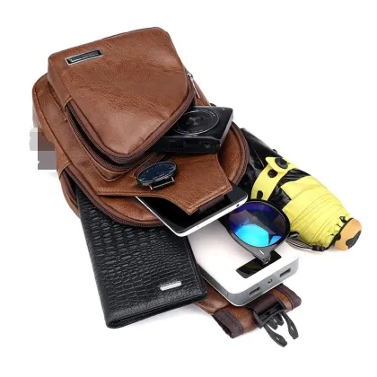 2024 New Korean Men's Soft Leather PU Chest Bag