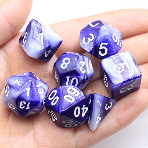 7pcs / set Dichromatic D4 D6 D8 D10 D12 D20 Dados poliédricos Números Diales de escritorio Dados de varios lados para juego de mesa