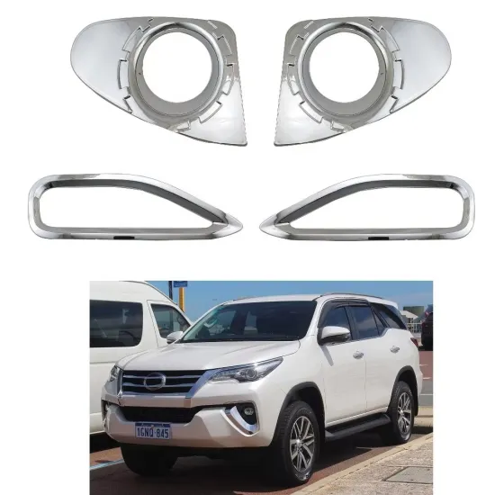 ABS Chrome Front Rear Fog Light Cover Set for Toyota Fortuner 2015-2018