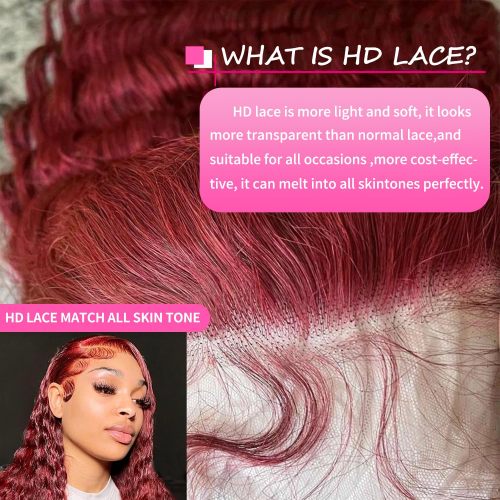 99j Burgundy 13x4 Deep Wave Lace Front Wigs