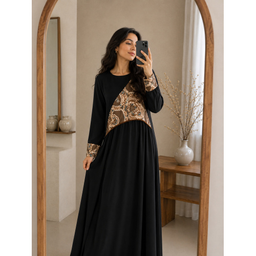 پانل ژاکارد گلدار مشکی عبای بسته