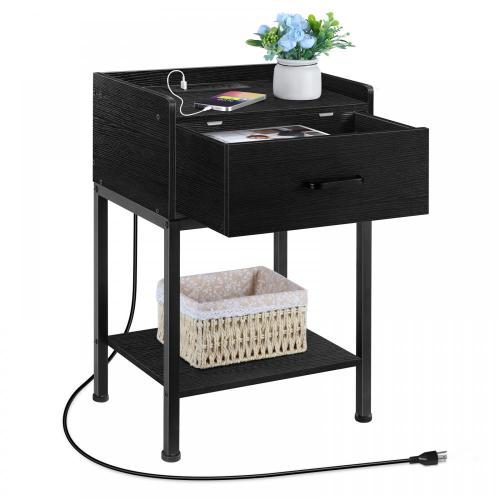 2 Tiers Side Table with Storage Drawer