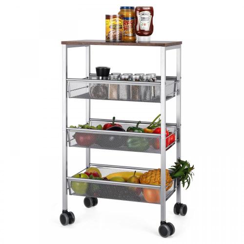 White Stainless Steel Kitchen Cart 4-Tier Metal Rolling Utility Storage Cart Supplier