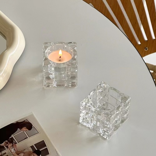 Square Large Crystal Glass Candle Holder