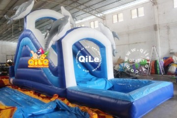 QILE summer cheap inflatable water slide/ big wavy slide for children for sale