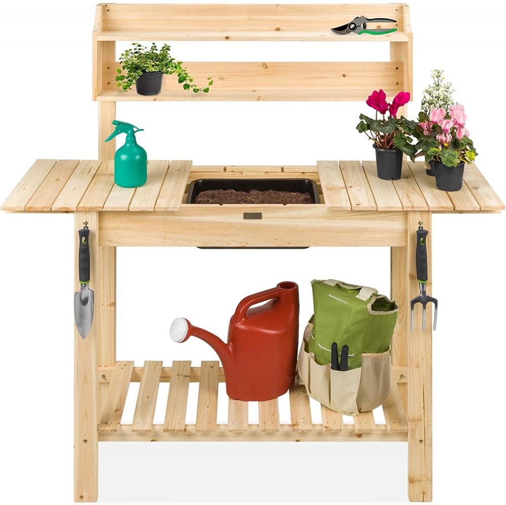 Outdoor Mobile Garden Potting Bench Wood Workstation Table