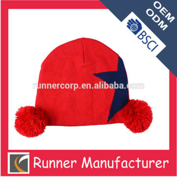 Custom cheap red knitted beanie hat for women