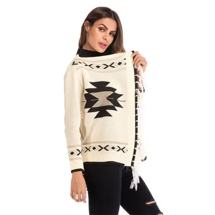 Geometric Fringe Knitted Sweater