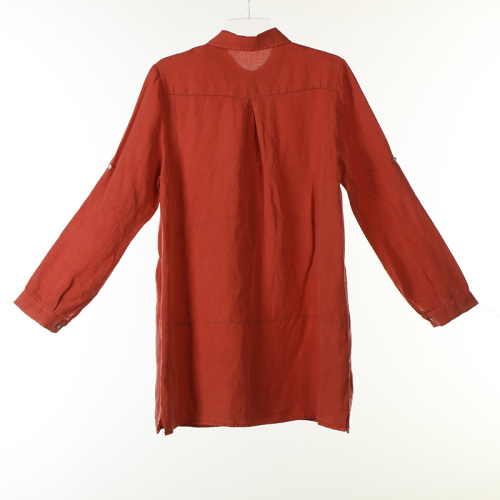 Garment Dye Linen / Viscose Long Blouse with Mother Pearl