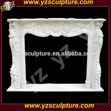 flower-carved white marble fireplace surround for home decoration