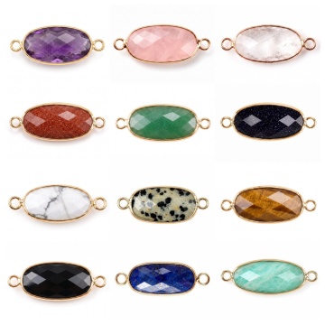 Gemstone Faceted Oval Shape Pendant Natural Stone Faceted 10X20MM Oval Connector Wrapped Gold for Making Jewelry
