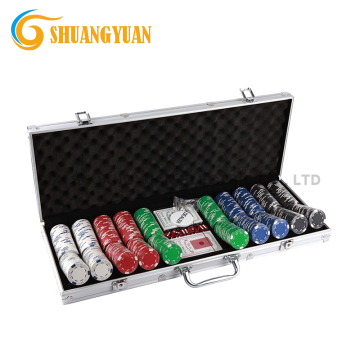500 Piece 11.5g Double Dice Poker Chip Set with Square Corner Aluminum Case