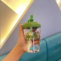 Plastic straw portable water bottle with straw