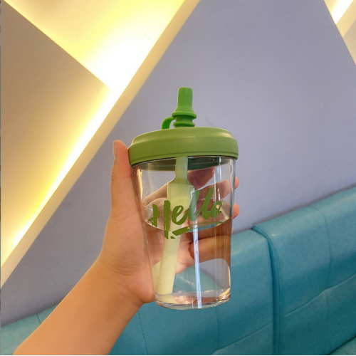 Plastic straw portable water bottle with straw