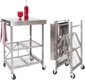 3-Tier Foldable Stainless Steel Kitchen Island Cart: Perfect Rolling Workstation for Chefs