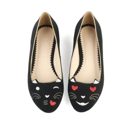 black embroidered flat comfortable shoes for women