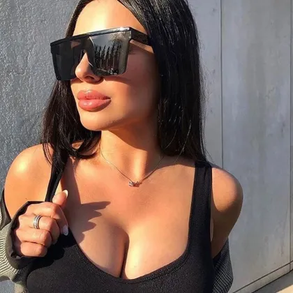 Women's Vintage Oversize UV400 Black Sunglasses - Luxury Brand Square Frames