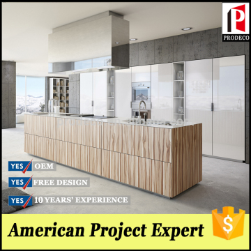 modular modern wood veneer kitchen cabinet with high gloss pantry storage