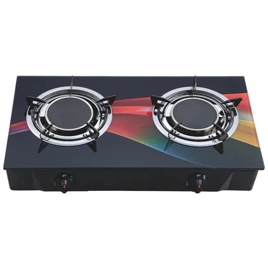 Infrared double burner glass top table gas cooker enamel pan support gas stove