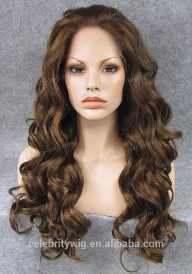 long wavy Honey Blonde brown hair silk lace front wig synthetic hair