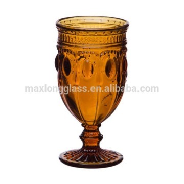 Hand pressed Amber color thick Wine glass with short stem