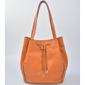 Leather Overarm Bucket Handbag with twin tassels