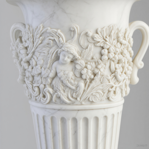 Carved White Marble Floral Urn Planter Indoor Outdoor