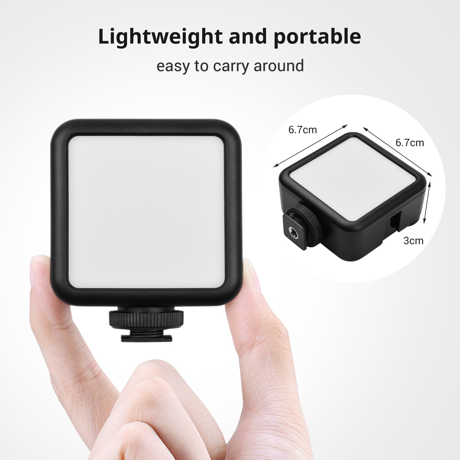 Andoer W49S Mini LED Video Light 5600K Dimmable 3 Cold Shoe Mounts with Suction Cup Bracket for Photography Lighting Video Light