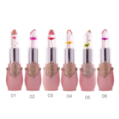 Private Label Cosmetics: Transparent Flower No Label Lipstick with Temperature Color Change Jelly Flower Lipstick