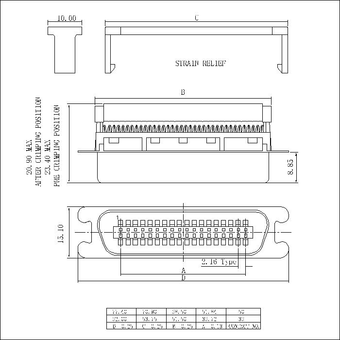 57CI-MXXXX01 2.16mm CENTRONIC CONNECTOR RIBBON PLUG IDC TYPE WITH FRONT SHILDED