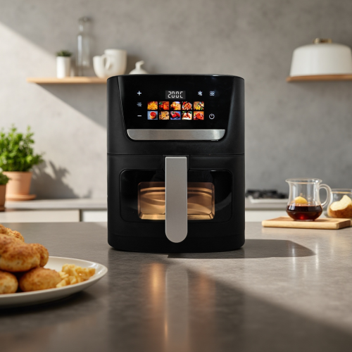 2025 8.5L Colorful Digital Touch Screen Oil-Free Air Fryer with Double Heating Element and Visible Window