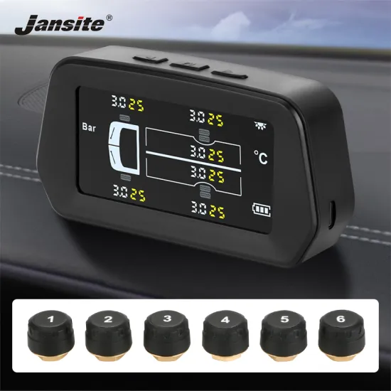 Jansite TPMS Alarm Tire Pressure Sensor Monitoring System Solar Power Auto Security Tyre Pressure control six sensors Truck tpms