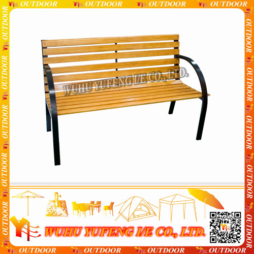 Outdoor steel garden bench with wooden slat