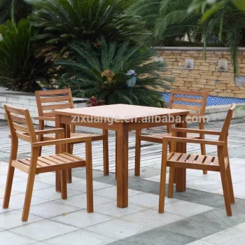 Portable Garden Wooden Coffee Table and Folding Chair Set for Camping