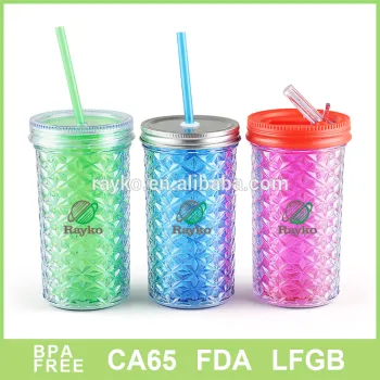 plastic double wall straw mug with lid