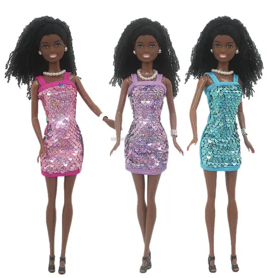 New 11.5-inch Party Skirt Afro Dreadlock Fashion Dress for African American Dolls and Girls Toy