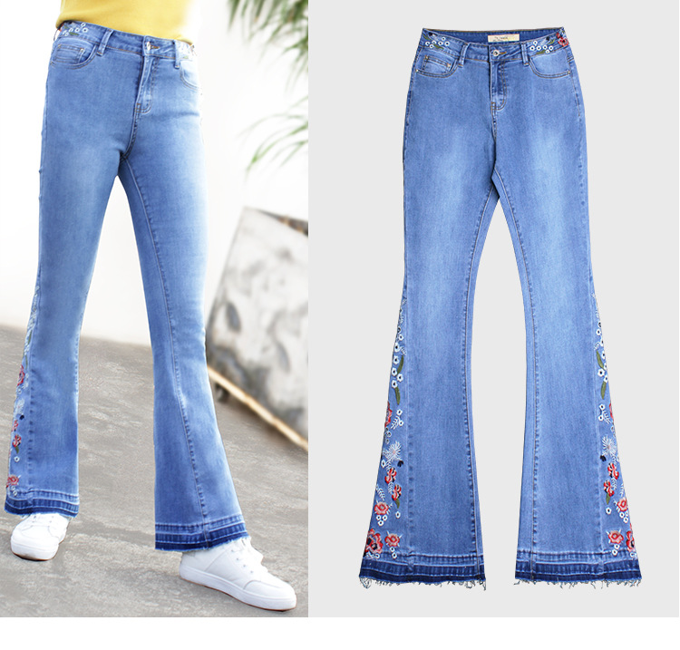 Womens Chic Floral Embroidered Jeans