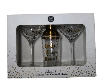 Gold Cocktail Shaker Set with Gold Martini Glasses