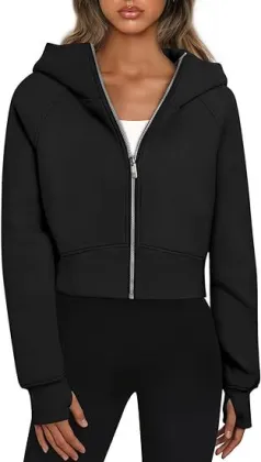 European and American Hooded Zipper Short Coat Casual Plus Velvet Long Sleeved Sweatshirt - OEM