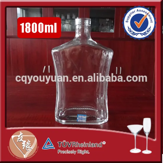 Custom made 1.75 liter / 1.8liter square liquor large glass bottle