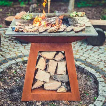 Outdoor Cooking Essentials: Smoker, Wood-Burning BBQ Grill, Corten Steel Metal Round Table for BBQ