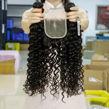 Annione Water Wave Hair Bundles With Closure Brazilian Hair Weave Bundles Natural Human Hair Extensions 2 3 Bundles With Closure