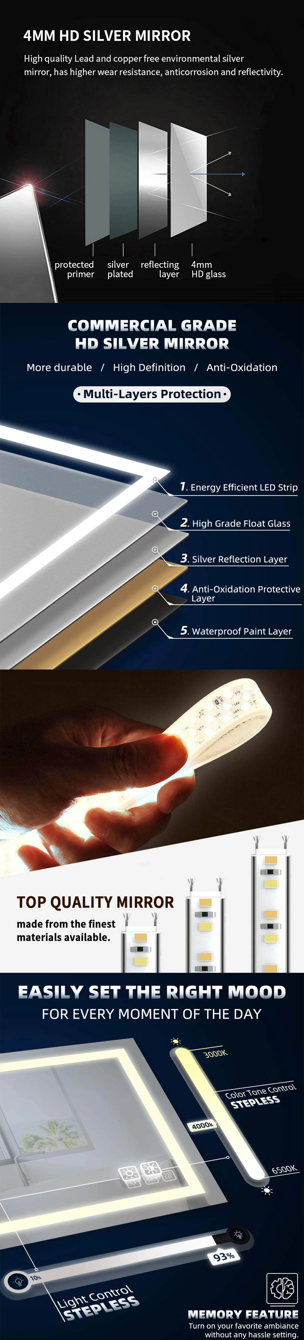 Sally Badezimmer LED Spiegel Wandbehang Touch Sensor Schalter Dimmbares Licht Home Dekorativer Rahmenloser Spiegel Vertikal oder Horizontal
