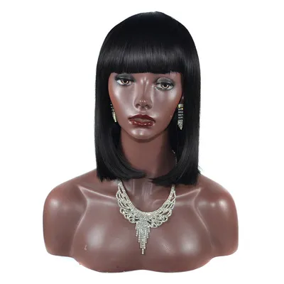 Xin Si Popular short bob head mid-point wig set Short straight hair mid-point bangs straight bangs short straight hair wig