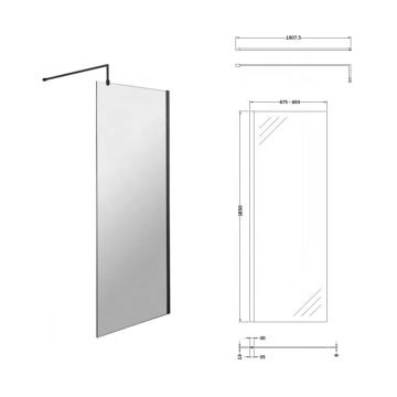 PTB Hot Sale: 8mm Transparent Tempered Glass Walk-in Bathroom Screen with Support Bar