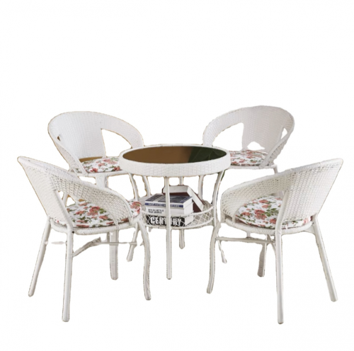 모든 날씨 야외 레스토랑 가구 정원 테이블 및 의자 알루미늄 로프 짠 야외 식탁 세트