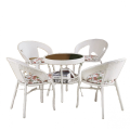 Muebles de restaurante al aire libre Muebles de jardín Mueble y sillas de aluminio Cordete de aluminio Conjunto de mesa de comedor al aire libre
