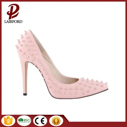 pink stiletto heel rivet ladies genuine shoes